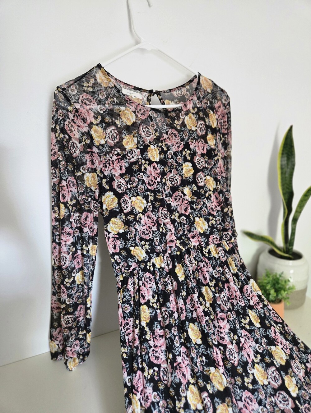 Maurices Black Midi Dress with Pink and Yellow Floral Print